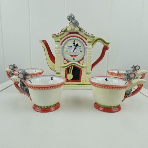 Department 56 Storybook Hickory Dickory Dock Hand Painted Tea Set Vintage - Picture 1 of 16